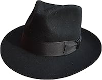Hanshow Classic Black Wool Felt Fedora Hat for Men - Godfather Gangster Mobster Style, XXL Hard Felt, 2.5" Brim