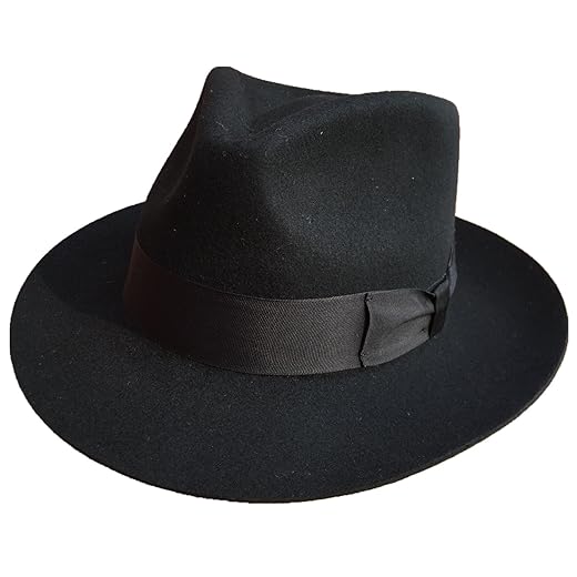 Chapéu Fedora masculino clássico preto de feltro de lã Godfather Gangster Mobster Gentleman