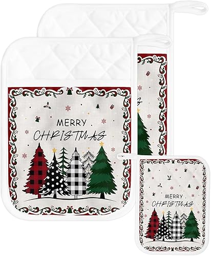 Miniatura 1 de Juego de 2 soportes para ollas de árbol de Navidad para cocina, antideslizantes y aislantes de calor, juego de agarraderas de tela de toalla con