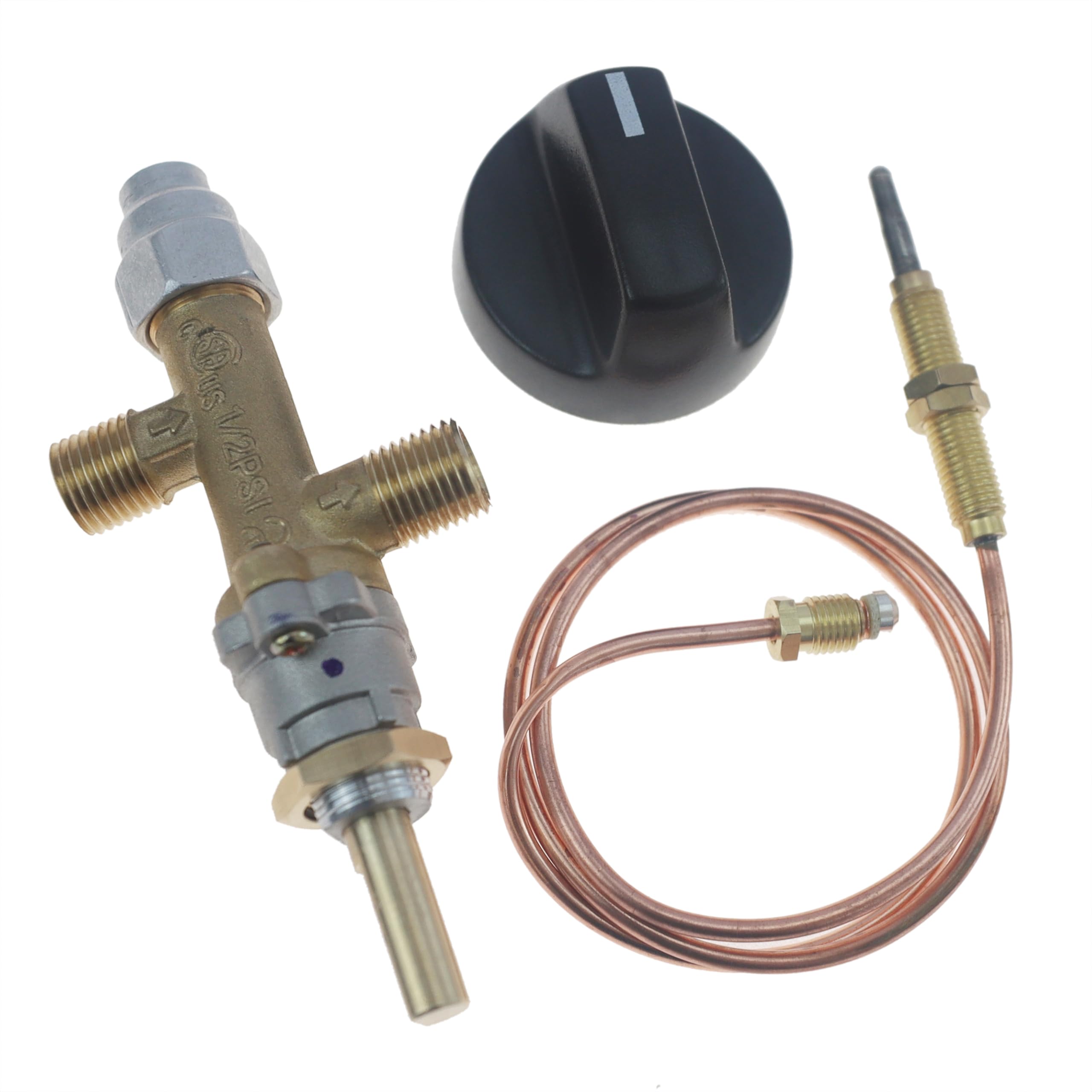 METER STAR Propan-LPG Gasventil mit Flammenausfallsicherung, Thermoelement 600 mm und Drehknopf, Niederdruck-Sicherheitsventil für Gasheizung, Einlass/Auslass 1/4 Zoll Linksgewinde