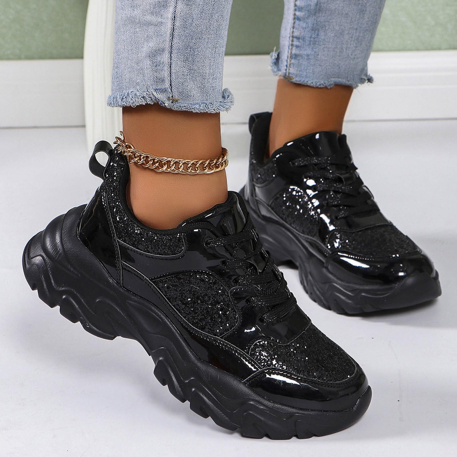 Pailletten Sneaker Damen Glitzer Knöchelhohe High Top Elegant Hochzeitsschuhe Turnschuhe Bequem Plateau Glitzerschuhe Damenschuhe Schuhe Party Karneval Festival