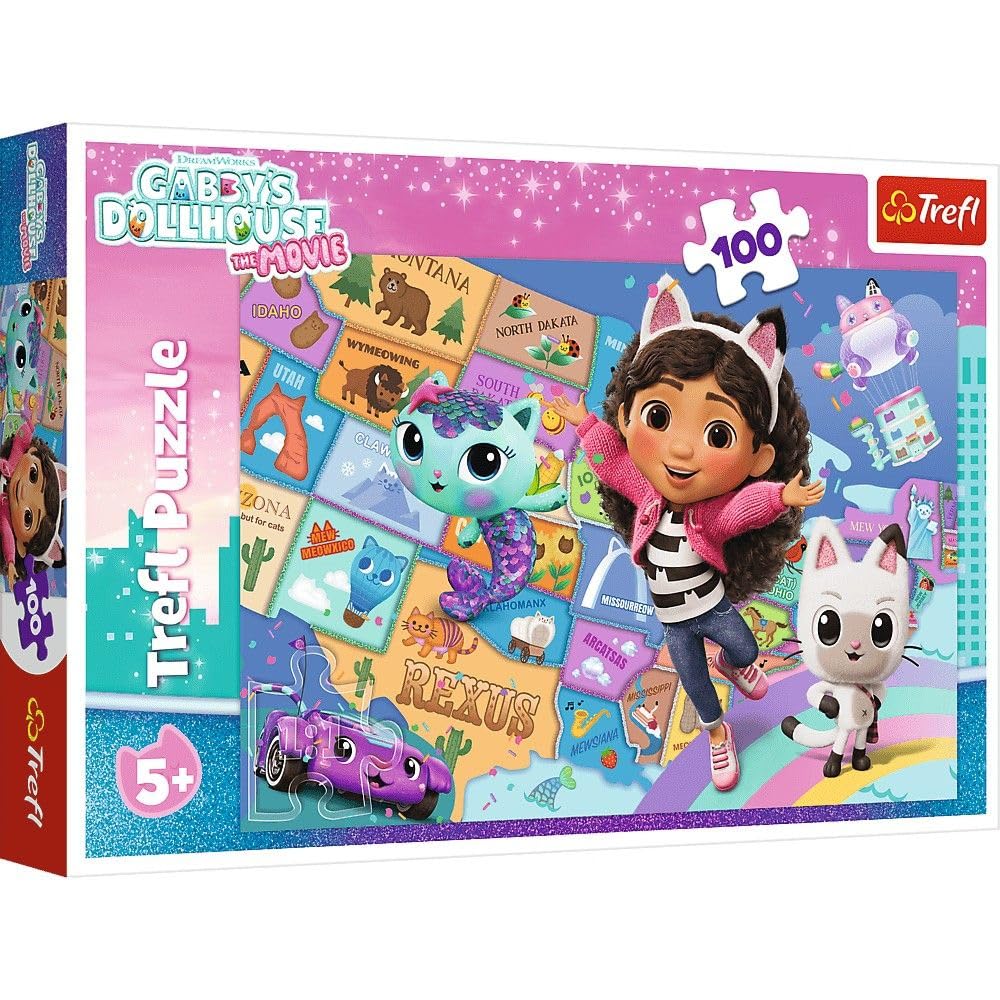 Trefl - Gabby's Dollhouse, Friendship in the Cat House - 100 Piece Puzzle - Colourful Puzzle with Fairy Tale Characters for Children Aged 5+