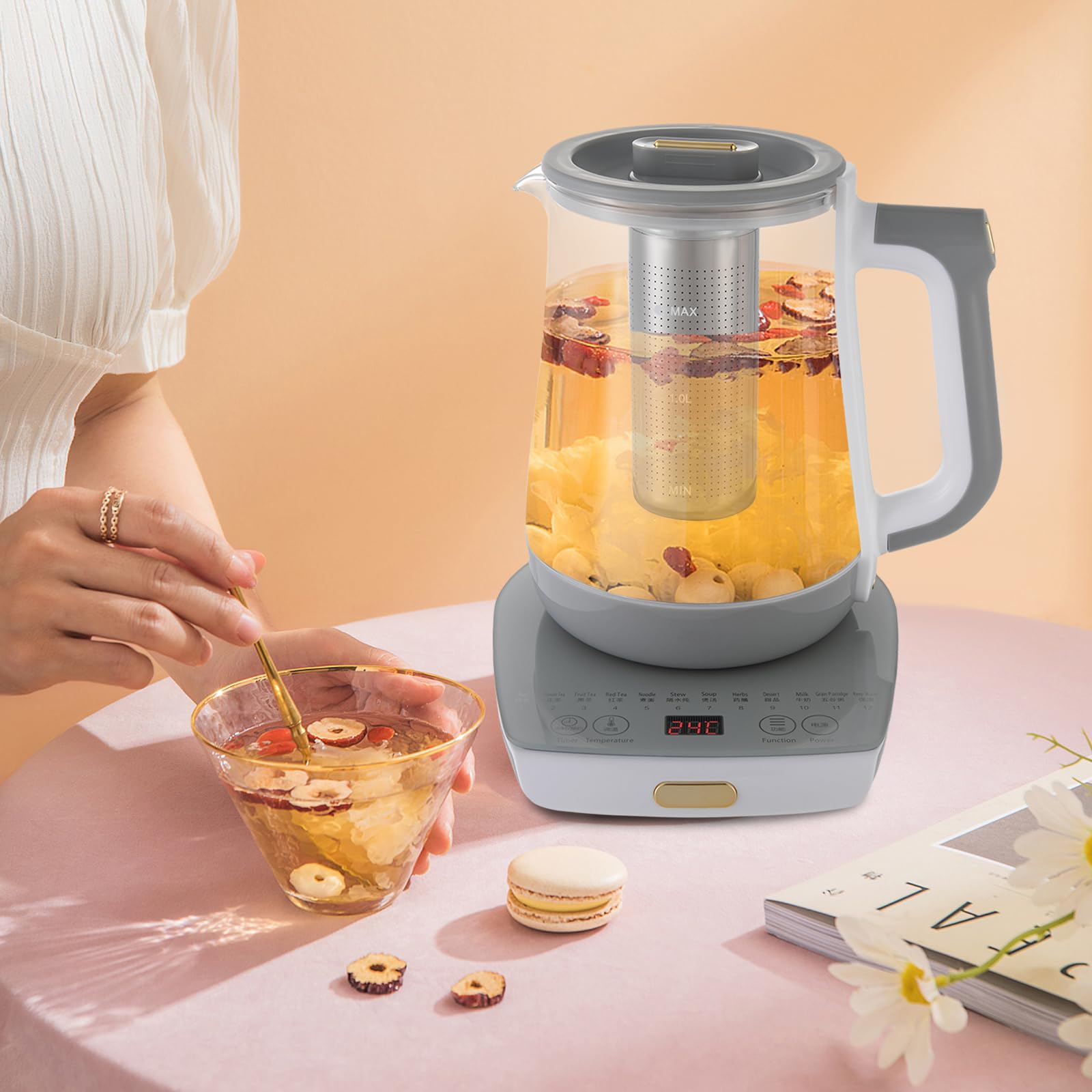 Glass Electric Kettle - 1.8L, 800W, 12 Functions, Boils Water with Timer & Reservation, Iced Tea Maker