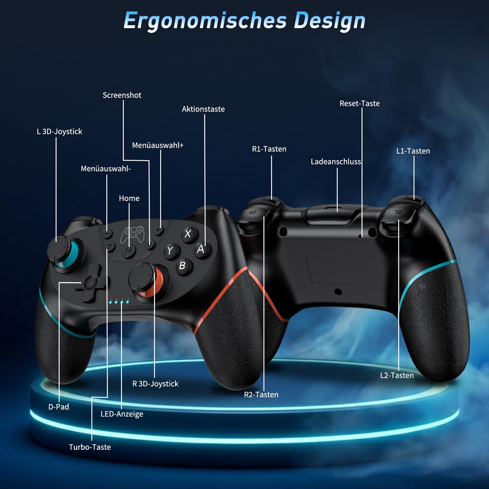 Reddening Switch 2 Controller für Switch/Switch 2/Switch Lite/Switch OLED,Switch Controller mit Doppel Vibration,Switch 2 Pro Controller mit 6 Achsen Gyro,Hall Joystick,Aufwachen,Turbo