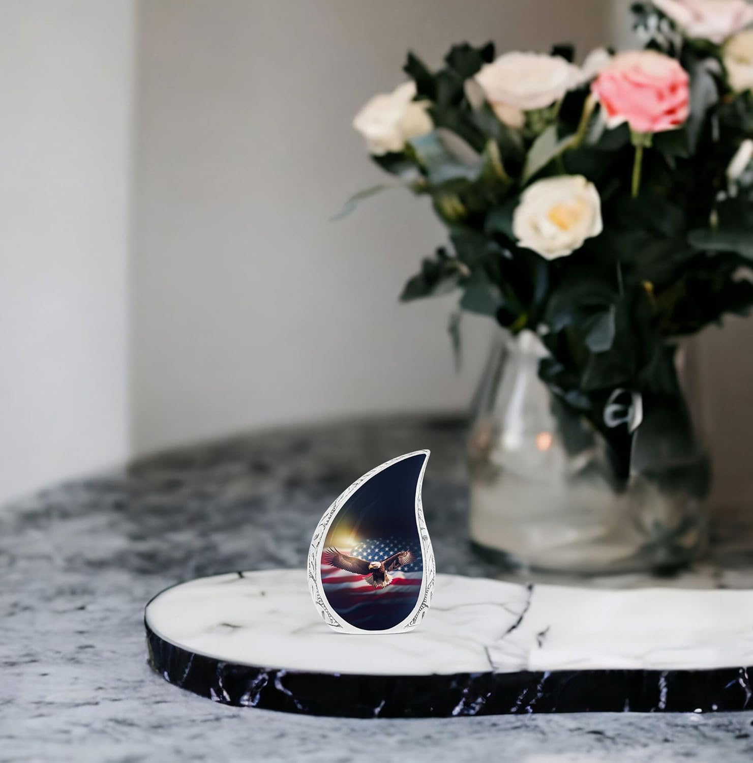 Eagle Urn, American Flag Urn for Adult Ashes, Cremation Urns for Men, Small Teardrop Urns for Human Ashes, Decorative Urn for Ashes Adult Male, Burial Urns for Adult Human Ashes, Metal Urn 3inch,1pcs