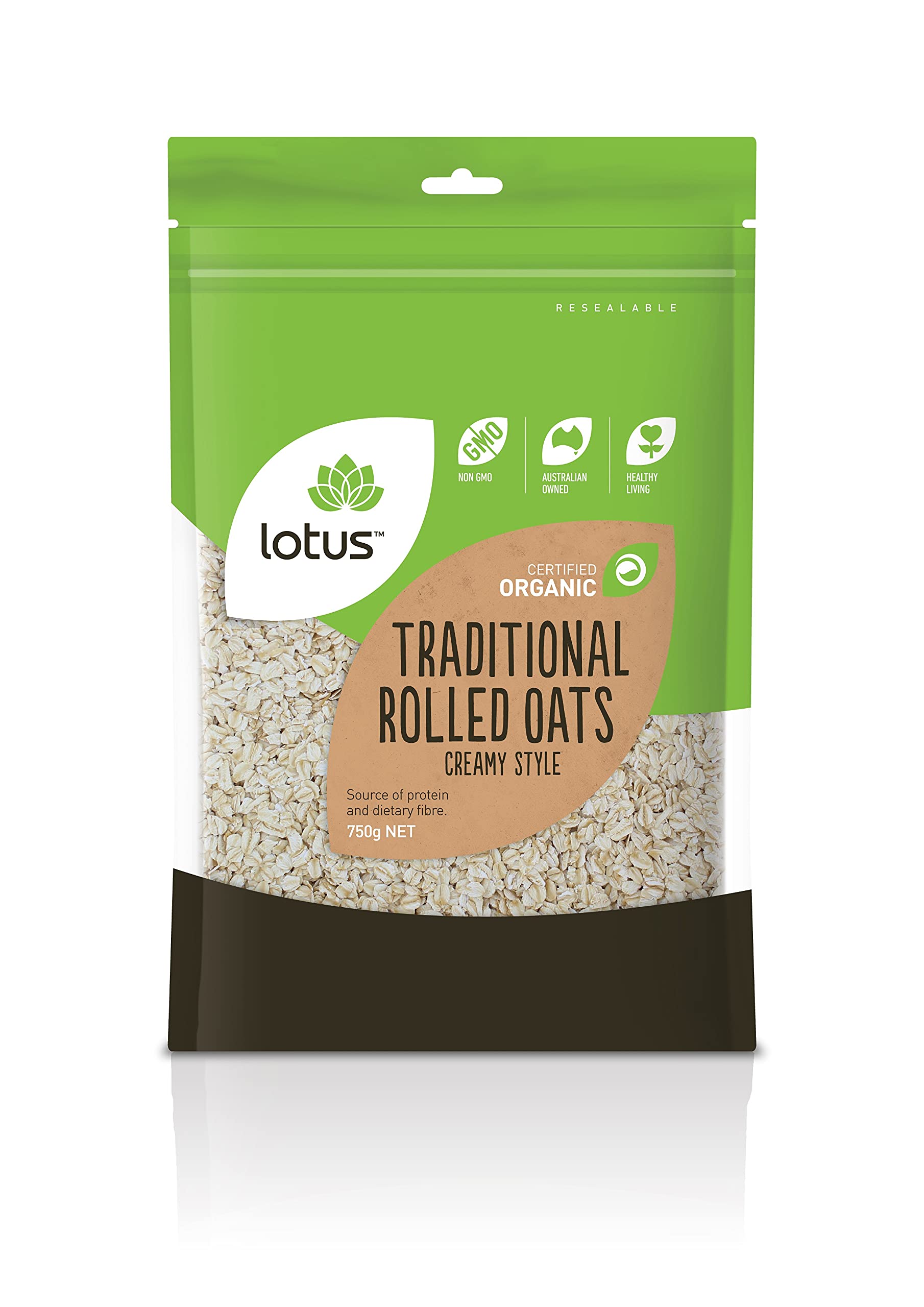 Lotus Oats Rolled Traditional Creamy Style Organic - 750g