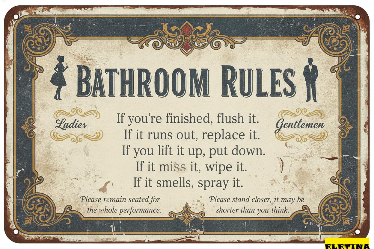 Personalized Sign for Man Cave Funny Vintage Farmhouse Metal Tin Rustic Retro 8x12 Inch Wall Decor Restroom Toilet Home Washroom Bathroom Private Property Decorative