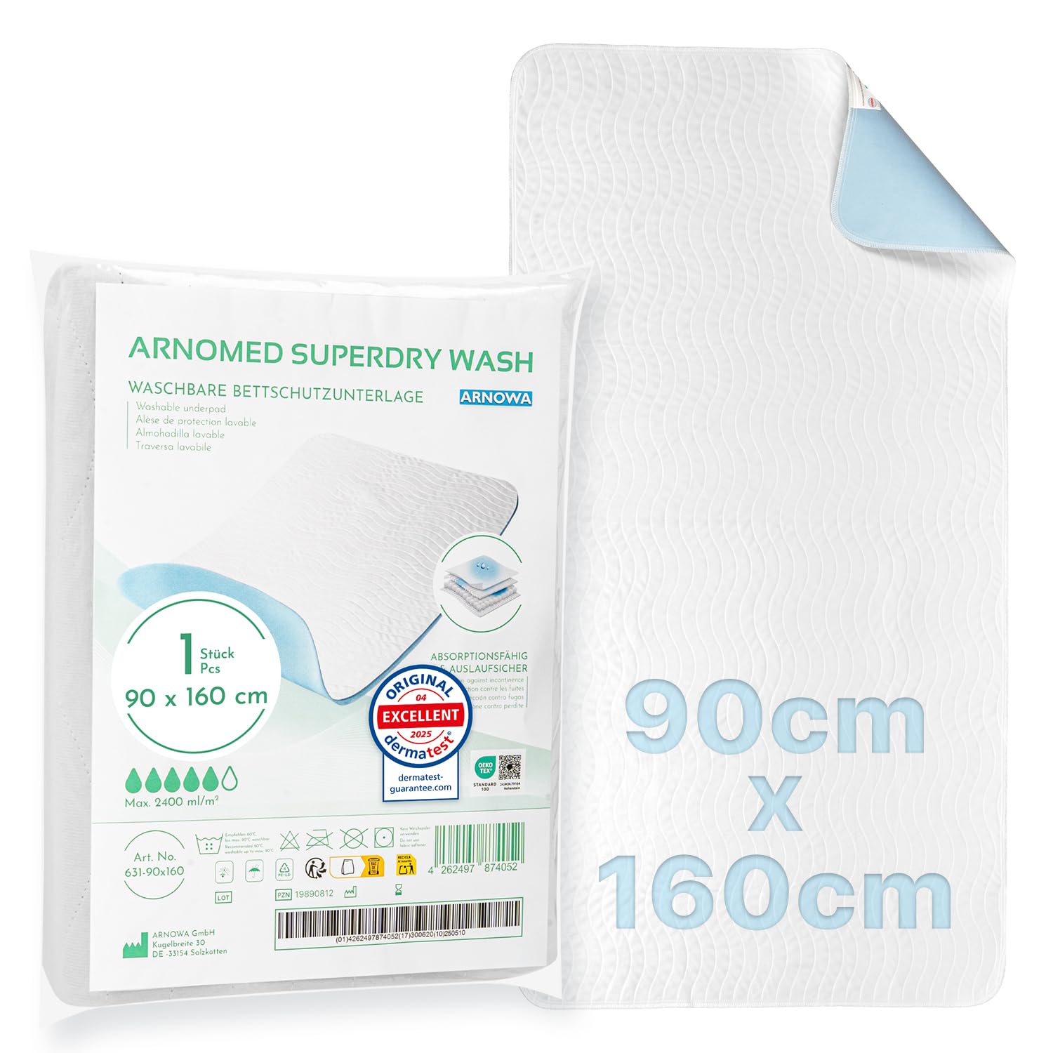 1x Alèse pour Incontinence ARNOMED® Lavable 90x160, alèse pour Incontinence imperméable et réutilisable, alèse de Protection pour lit, Matelas à Langer pour Enfants, pour Adultes et Personnes âgées