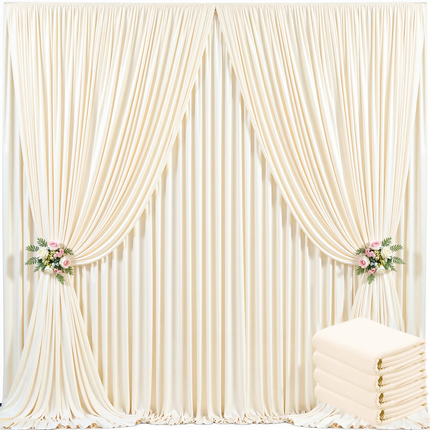 4 Panels Champagne Backdrop Curtain for Baby Shower Wrinkle Free 20ft x 10ft Backdrop Drapes Panels for Parties Wedding Bridal Shower Birthday Photo