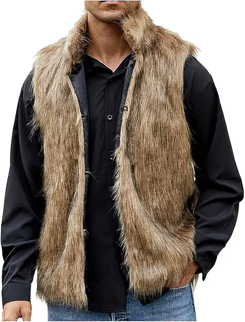 Gilet en fourrure synthétique pour homme - Veste sans manches chaud et tendance