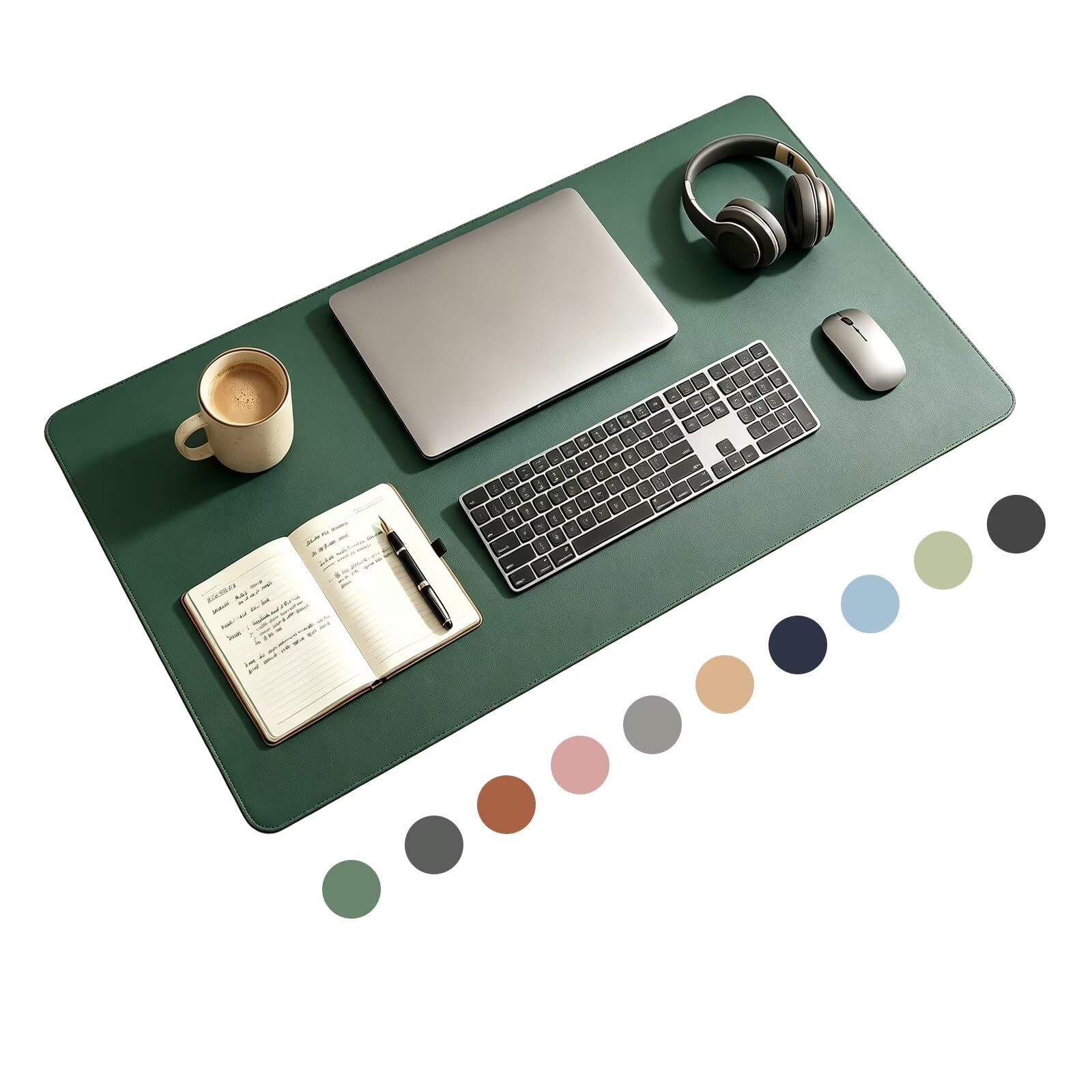 LCYFBE Reversible Office Desk Mat Large, Waterproof Faux Leather Table Surface Protector Desk- Laptop Mat & Mouse Pad for Home & Office - 52 x 75cm (Dark Green)