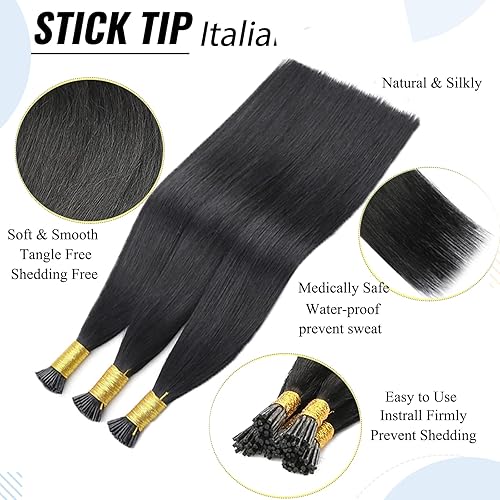 Miniatura 3 de Extensiones de cabello humano con punta I preunidas de color, 20 pulgadas de largo, pieza de cabello castaño oscuro a castaño con microenlace,