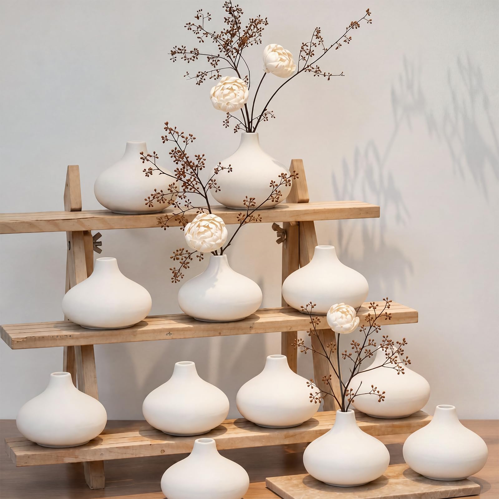 Modern Ceramic Bud Vase Set - 12 Piece Donut Design