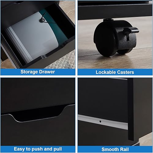 Miniatura 4 de Farini Archivador vertical de 3 cajones de madera rodante para debajo del escritorio para oficina en casa con ruedas (negro, totalmente montado)