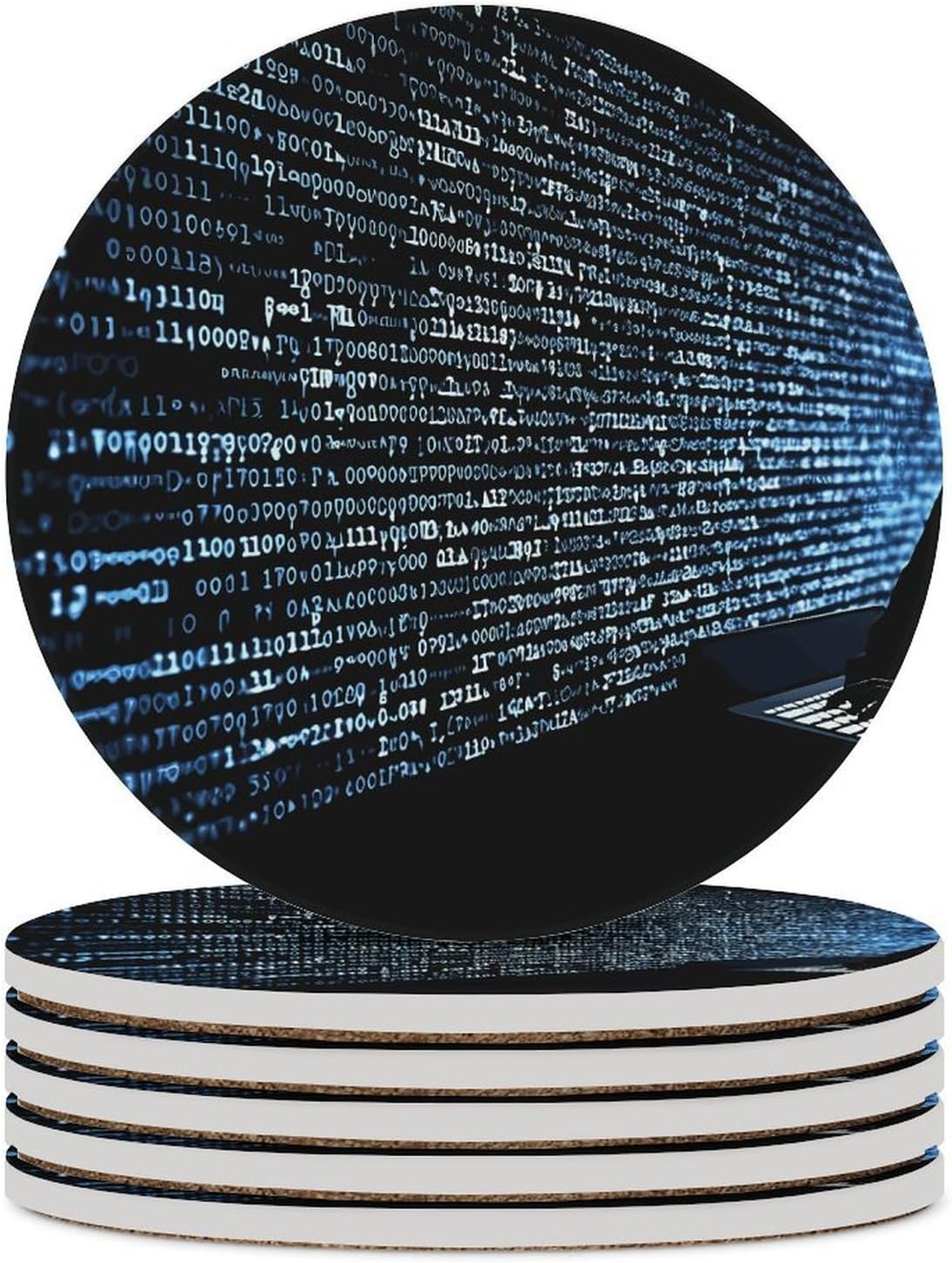 Programmer Programming Code Coaster with Cork Base Drink Coasters for Coffee Table Decor Modern Cup Coasters with Non-Slip & Heat-Resistant Cute Ceramic Table Coaster for Home Dining