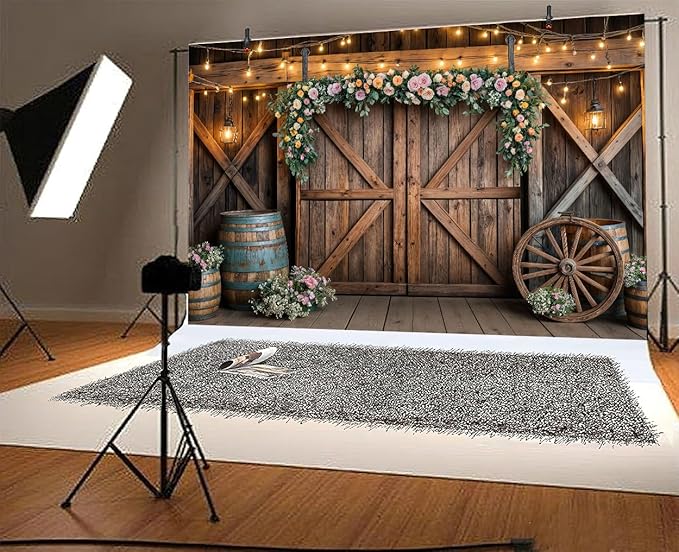 Fondo Fotográfico Boda Campestre 10x8ft Puerta de Granero miniatura 5