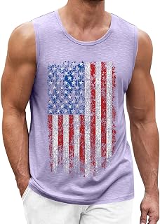 4th of July Mens Beach Tank Tops American Flag Patriotic Sleeveless T-Shirts Muscle Gym Tanks Casual Vacation Tees