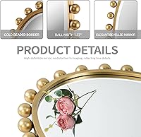 Vista 4 de 24"x36"Oval Wall Mounted Bathroom Mirror with Beveled Glass, Antique Gold Beaded Ball Frame, Vertical & Horizontal Hanging Vanity Wall Mirror for