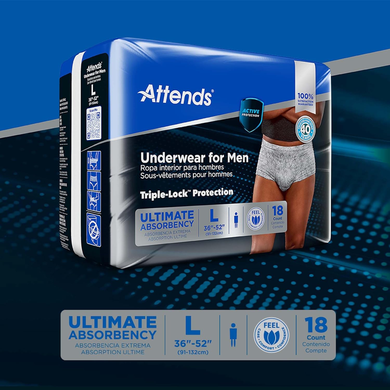Attends Discreet Incontinence Care Men's Protective Underwear, Large/X-Large, 72 Count, White