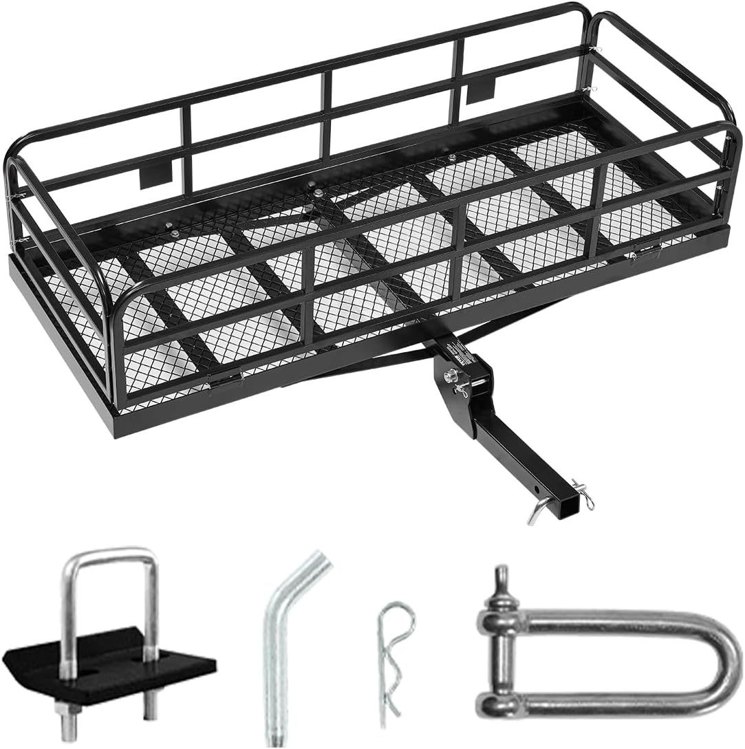 VEVOR 60x24x14 Inch Hitch Cargo Carrier, 500 lbs Capacity Folding Trailer Hitch Mount Basket for 2 Inch Receiver