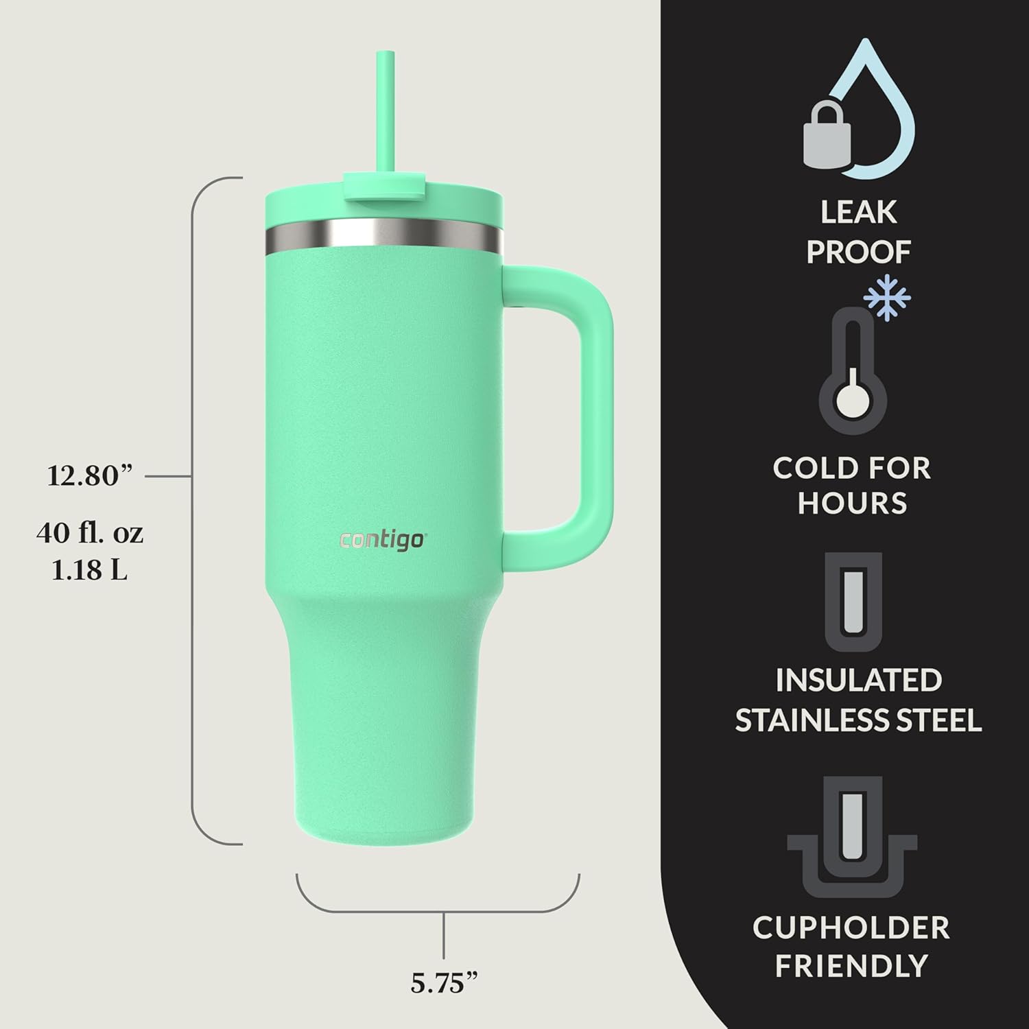 Contigo Streeterville 40oz Tumbler, Stainless Steel Vacuum Insulated, Leak-Proof, Cold for 29 Hours, Reef - Image 2