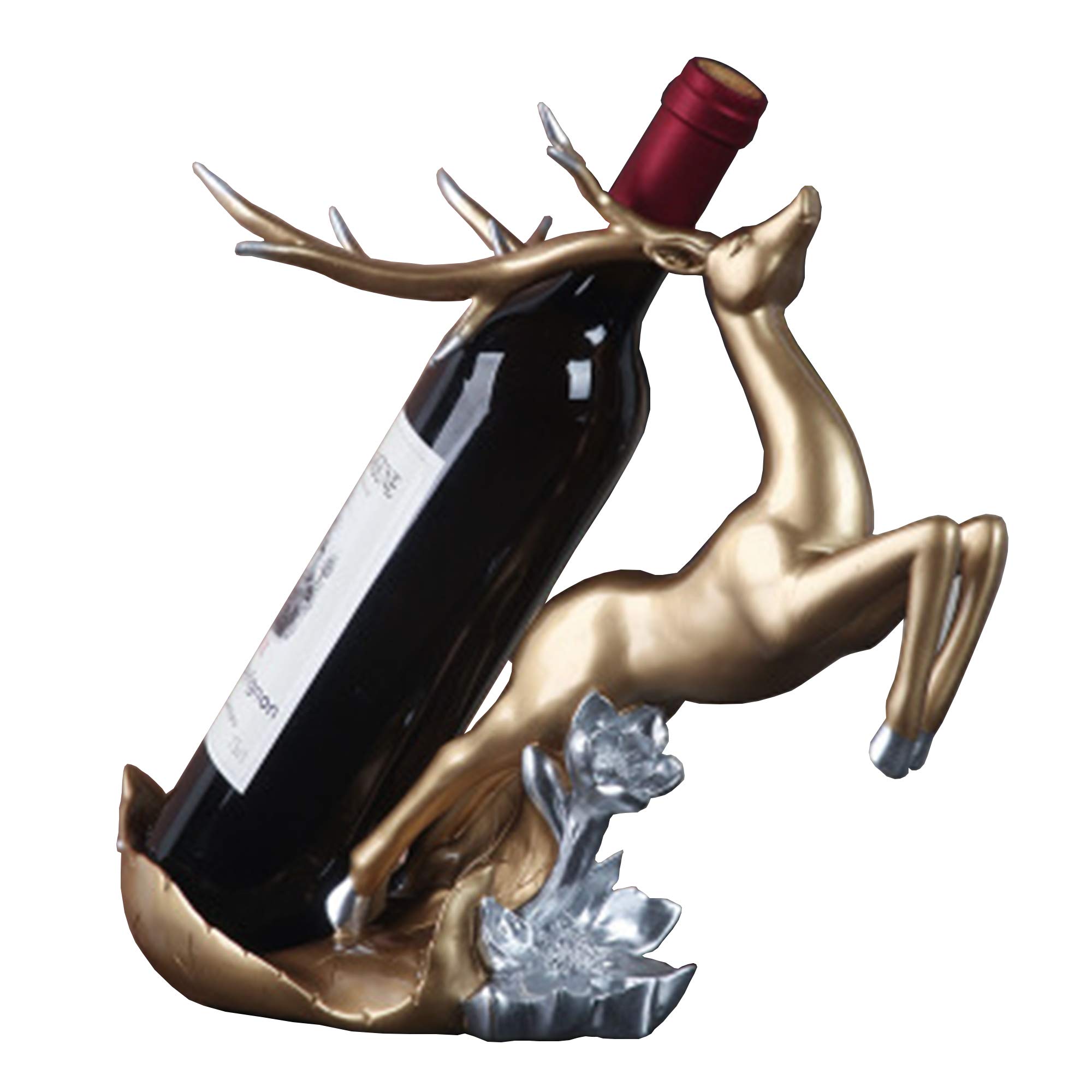 COKOO Creative Deer Wine Rack Display Creative Home Wine Cabinet Wine Rack Ornaments Wine Bottle Holder Room Decoration Props Bar Decor Wine Stand Statues Wine Rack Sculptures and Figurines (Golden)