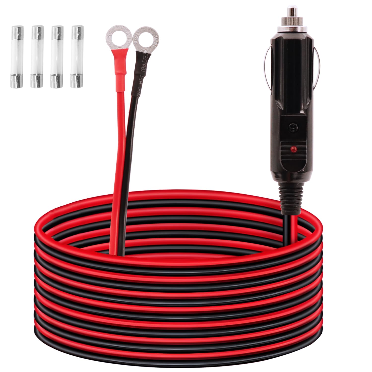 Zapalniczka samochodowa do zacisku O-ring 12 V-24 V, wtyczka do zapalniczki samochodowej, kabel przedłużający z bezpiecznikiem 15 A, do pompy powietrza, kubka elektrycznego i DIY, 10stóp