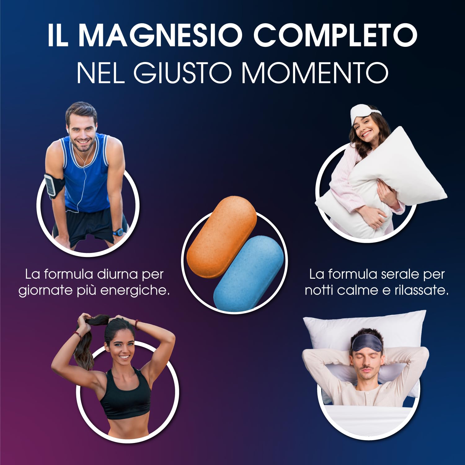 Sifar Nutra Mag 4 Day&Night |magnesio completo|4 sali di magnesio e la vitamina B6 | integratore antistress e fatica|senza glutine e lattosio | compresse giorno e notte |180 compresse (3 Confezioni)