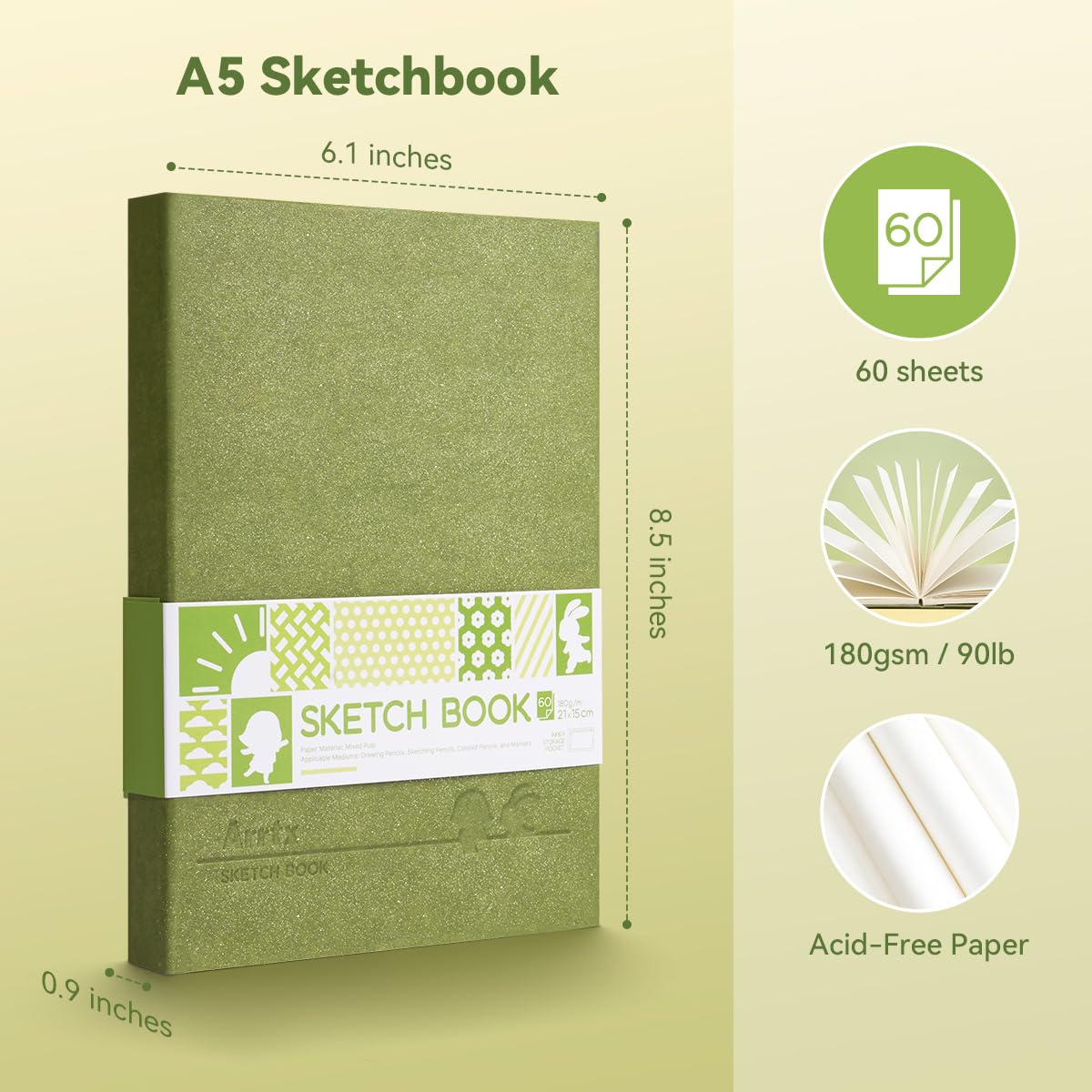 Arrtx A5 Sketchbook 8.5"x6.1" - 120 Sheets/240 Pages(2 Pack), 180gsm Acid-Free Paper Blank Sketch Book, Hardcover Portable Artist Sketch Journal for Drawing, Illustration & Travel image 2