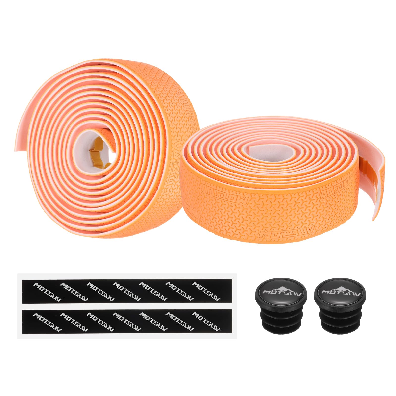 PATIKIL PU EVA Bike Handlebar Tape, 1 Pair Bicycle Bar Tape Ergonomic Comfort One Size with End Plugs & Adhesive Backs for Road Cycling Folding, Orange