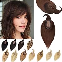 Vista 20 de Toppers de cabello humano real para mujer con cabello fino, base de seda, sin flequillo, clip, 10 pulgadas, #12P613 mezcla de castaño dorado y rubio