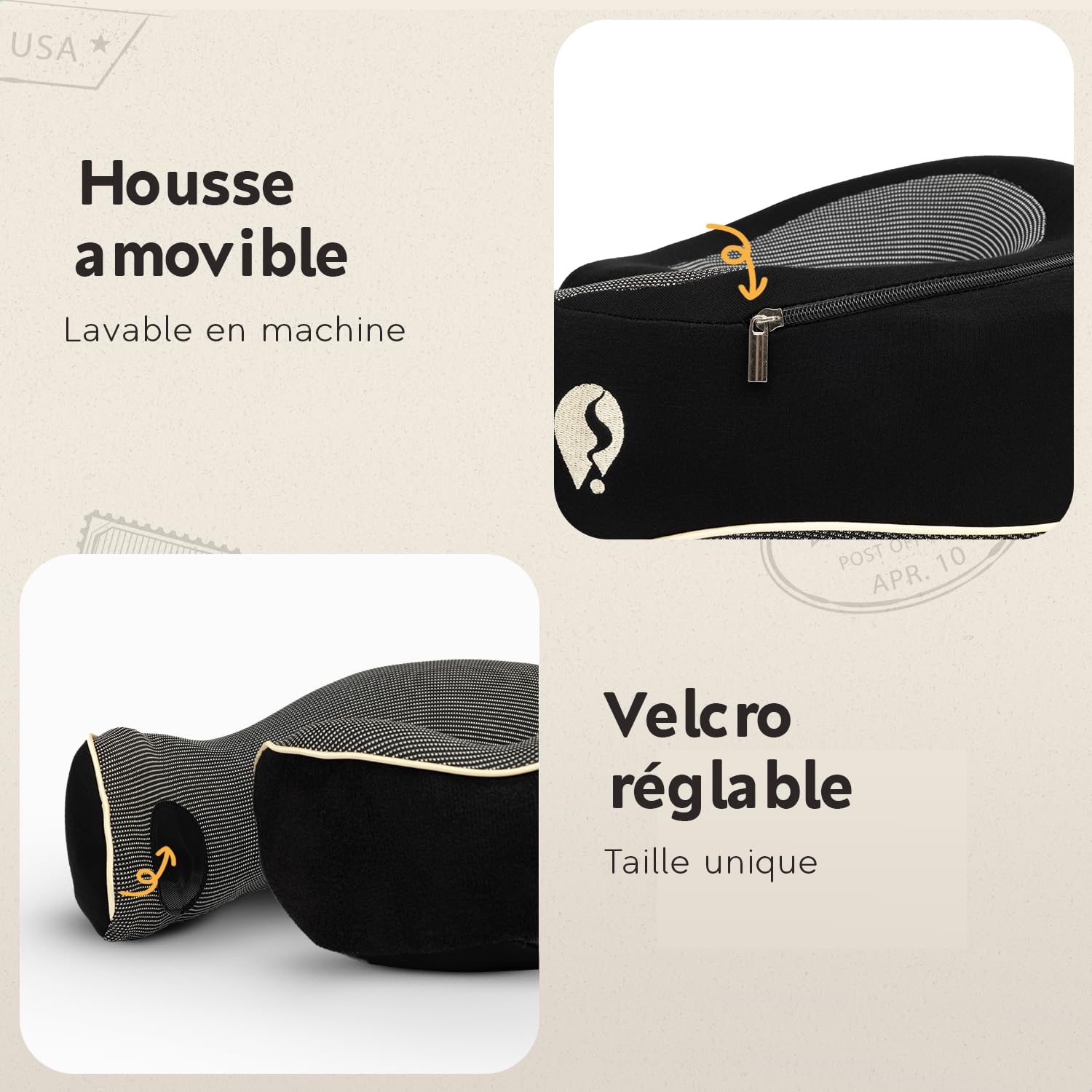 Coussin de Voyage – Oreiller de Voyage Ergonomique en Mousse Mémoire – Coussin Avion Compact et Confortable –Oreiller pour Avion, Train et Voiture