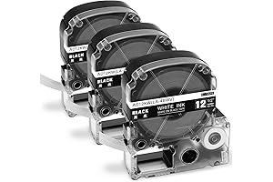 12mm White on Black Aonomi Replace for Epson Label Tape