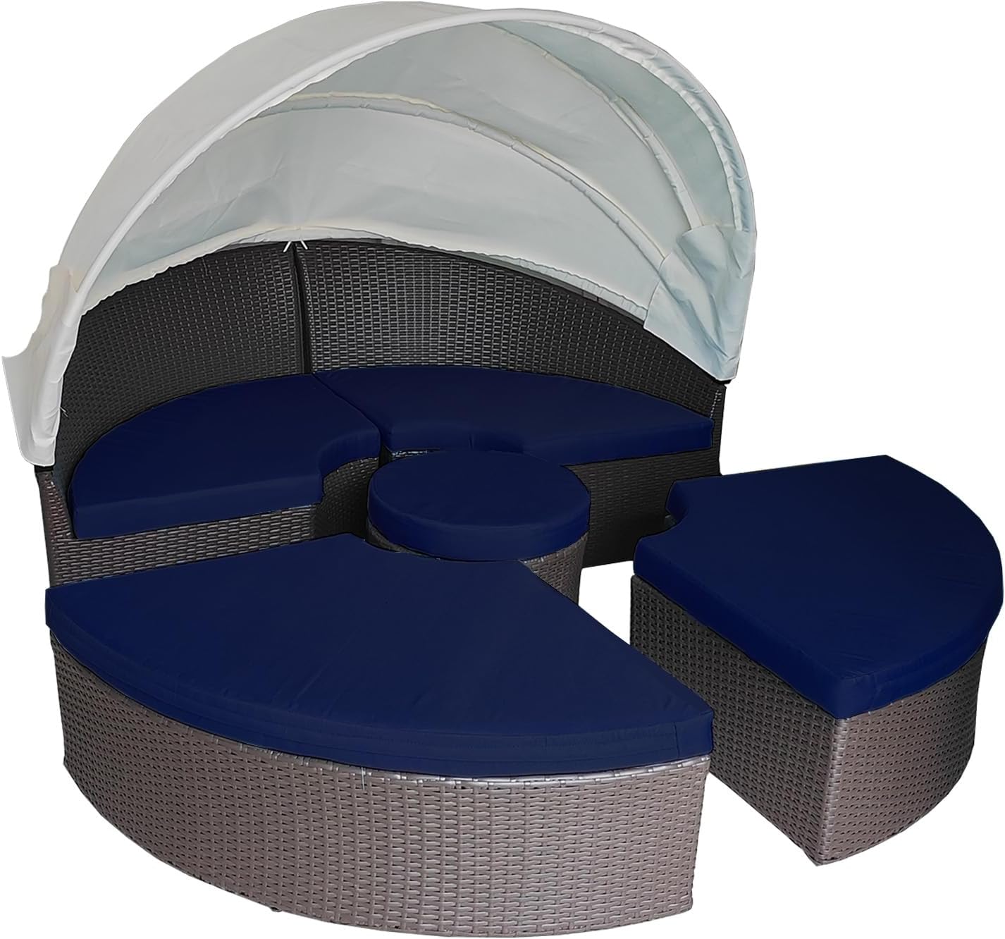 Patio 5 PCS Round Daybed Water-Resistant Cushion Cover with Zipper Customizable Outdoor Replacement Round Sun Bed Cushion Materss Cover Model-A1 (Navy Blue, 75×75×4")