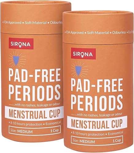 Sirona Taza menstrual reutilizable mediana (paquete de 2) Taza de período reutilizable Alternativa de tampón y almohadilla Flujo pesado