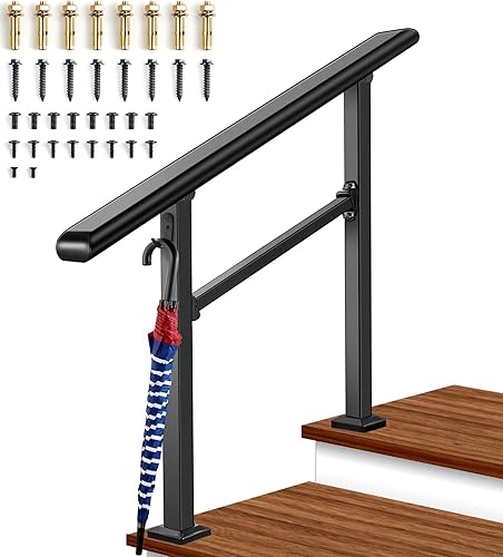 Pasamanos mejorados para escalones al aire libre, pasamanos ajustables de hierro forjado de 1 a 2 escalones para escalones interiores y exteriores,