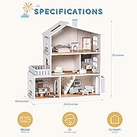 Vista 7 de ROBOTIME Casa de muñecas de madera, casa de muñecas de madera con 29 muebles, 6 habitaciones para muñecas de 4 a 6 pulgadas, regalo para niños a