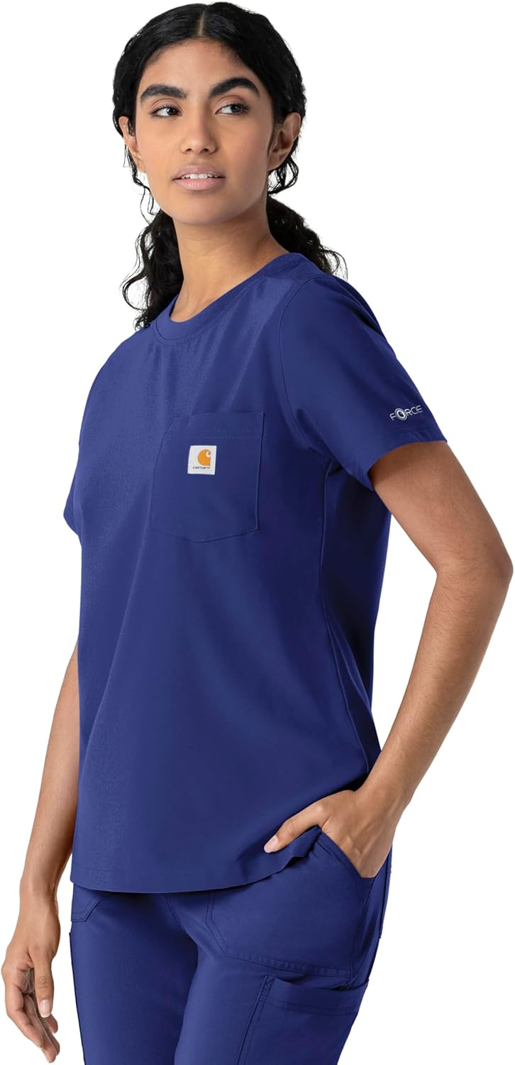 Carhartt Force Cross-Flex Scrubs for Women, Crew Neck Scrub Top - Galaxy Blue, S - Image 7