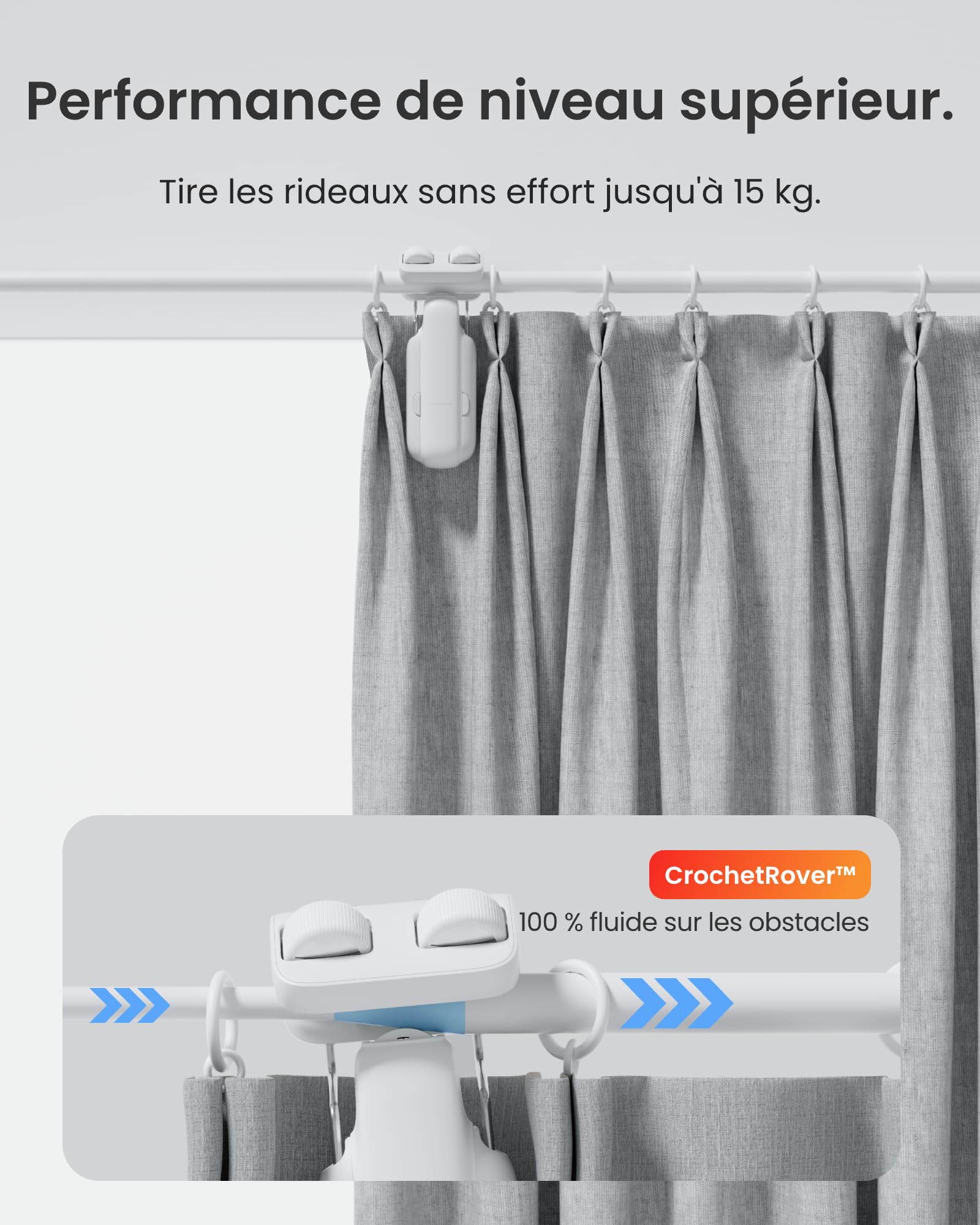 SwitchBot Poussoir de Rideau Intelligent - Télécommande Bluetooth avec App/Minuteur, Moteur Performance Amélioré, Ajoutez SwitchBot Hub pour Le Rendre Compatible avec Alexa et HomeKit(Curtain 3,Rod)