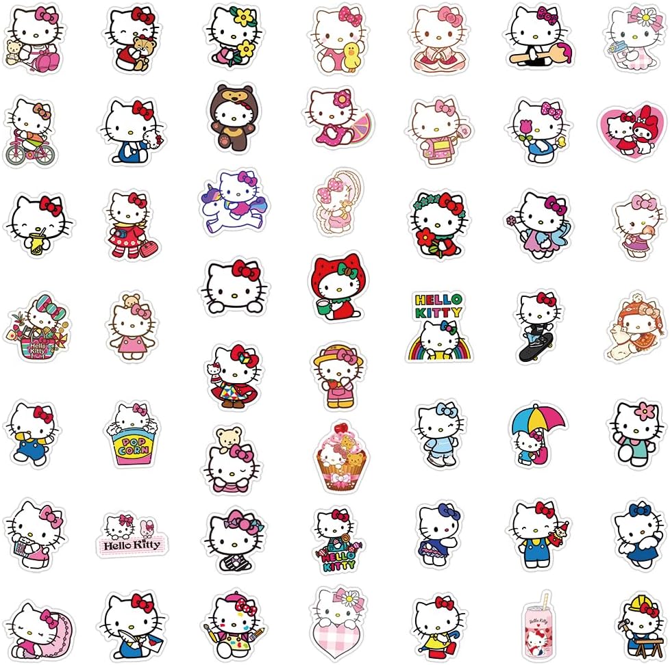 50pcs Cartoon Hello Kitty Stickers for Kids, Cute Vinyl Waterproof Kitty Sticker for Laptop Water Bottles Graffiti for Teens Girls Adults Toddlers