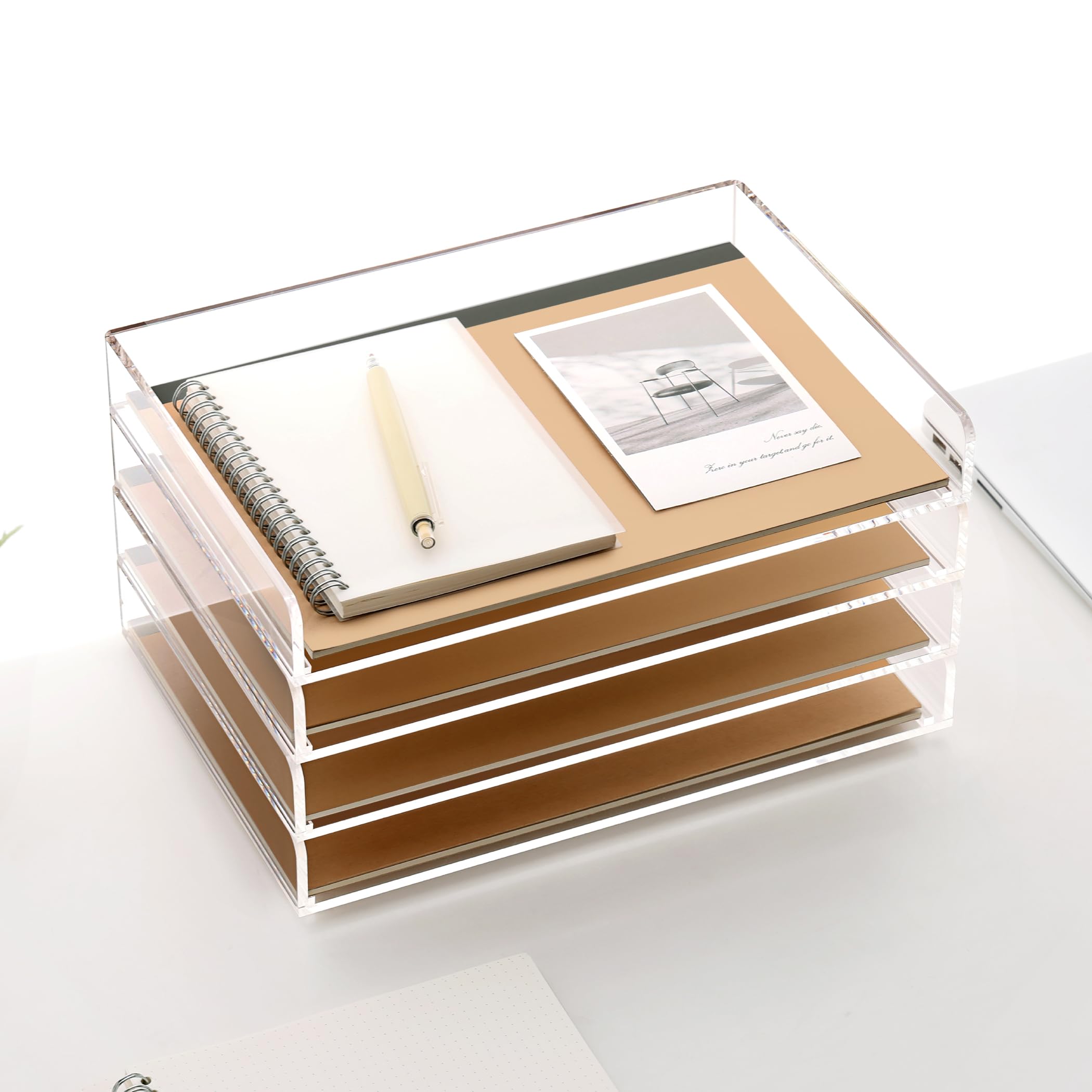 SANRUI Vassoi trasparenti da scrivania a 4 ripiani, vassoio portadocumenti impilabile A4, organizer da scrivania e accessori in acrilico, organizer per ufficio e spazio di lavoro, 31,5 x 22,5 x 8,8 cm
