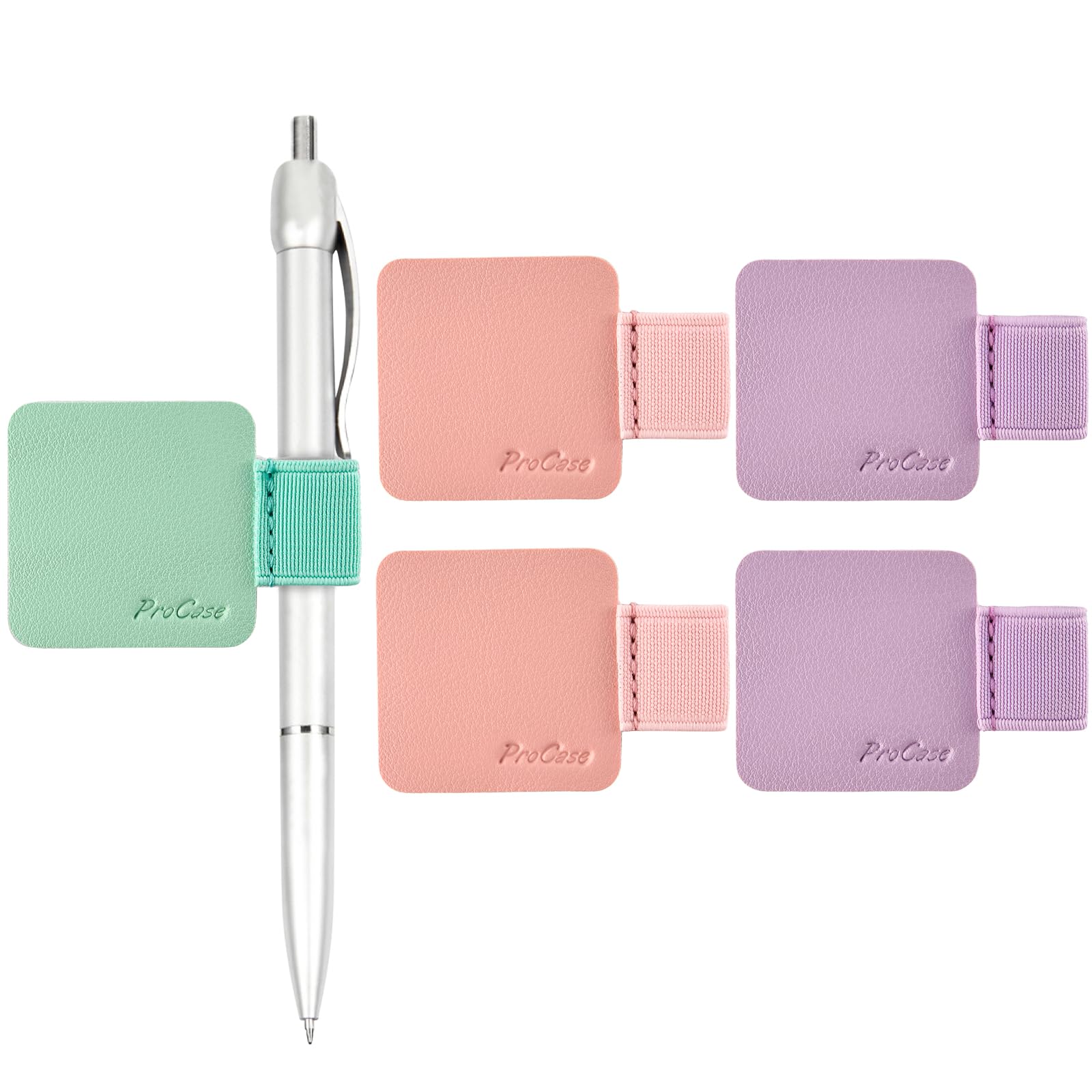 ProCase (5 Pack Pen Loop Holder for Notebooks Journals Planners Tablet Case, Self Adhesive Leather Pencil Holder with Elastic Loop for Pens, Apple Pencil, Stylus Pen -Pink Purple Mint