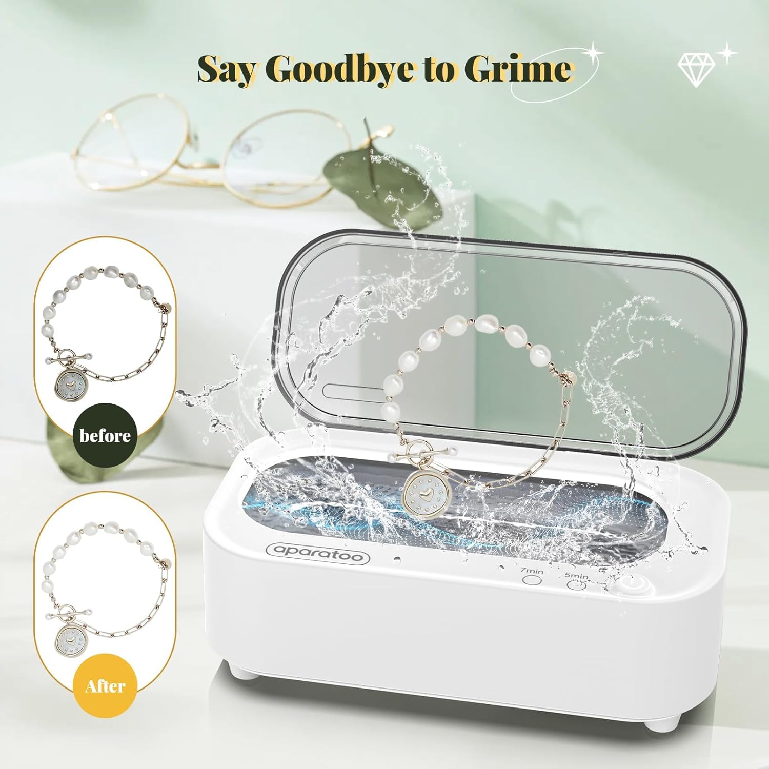 Nettoyeur Ultrasons Lunettes, 48KHz Nettoyeur Ultrason Bijoux avec 2 Modes de Réglage, 350ml Nettoyeur a Ultrasons Professionnel pour Lunettes, Bagues, Boucles D'oreilles, Colliers, Bracelets, Montre