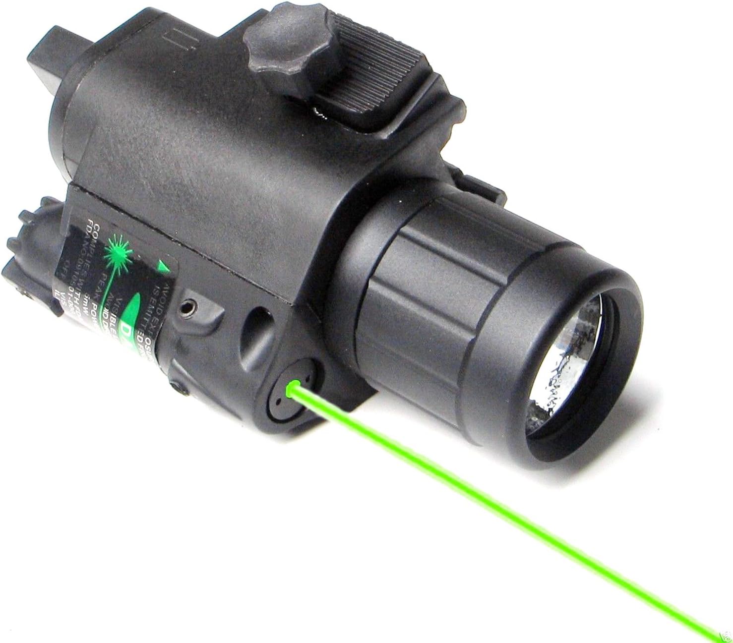 2 in 1 Tactical Green Laser Dot Sight + 200 Lumen Flashlight Combo with 20mm Weaver Picatinny Rail Mount for Pistol Handgun