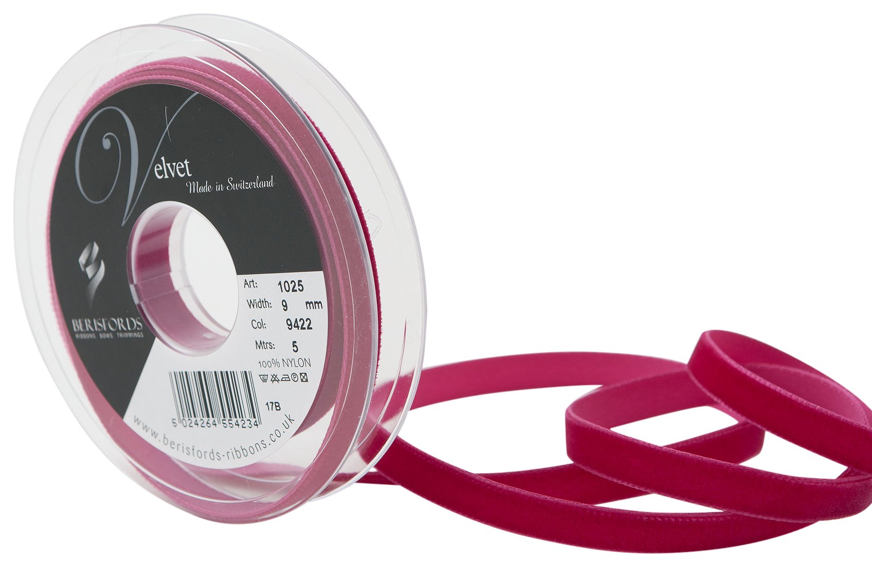 Berisfords Velvet Ribbon, Beauty, 102 x 15 x 102 cm