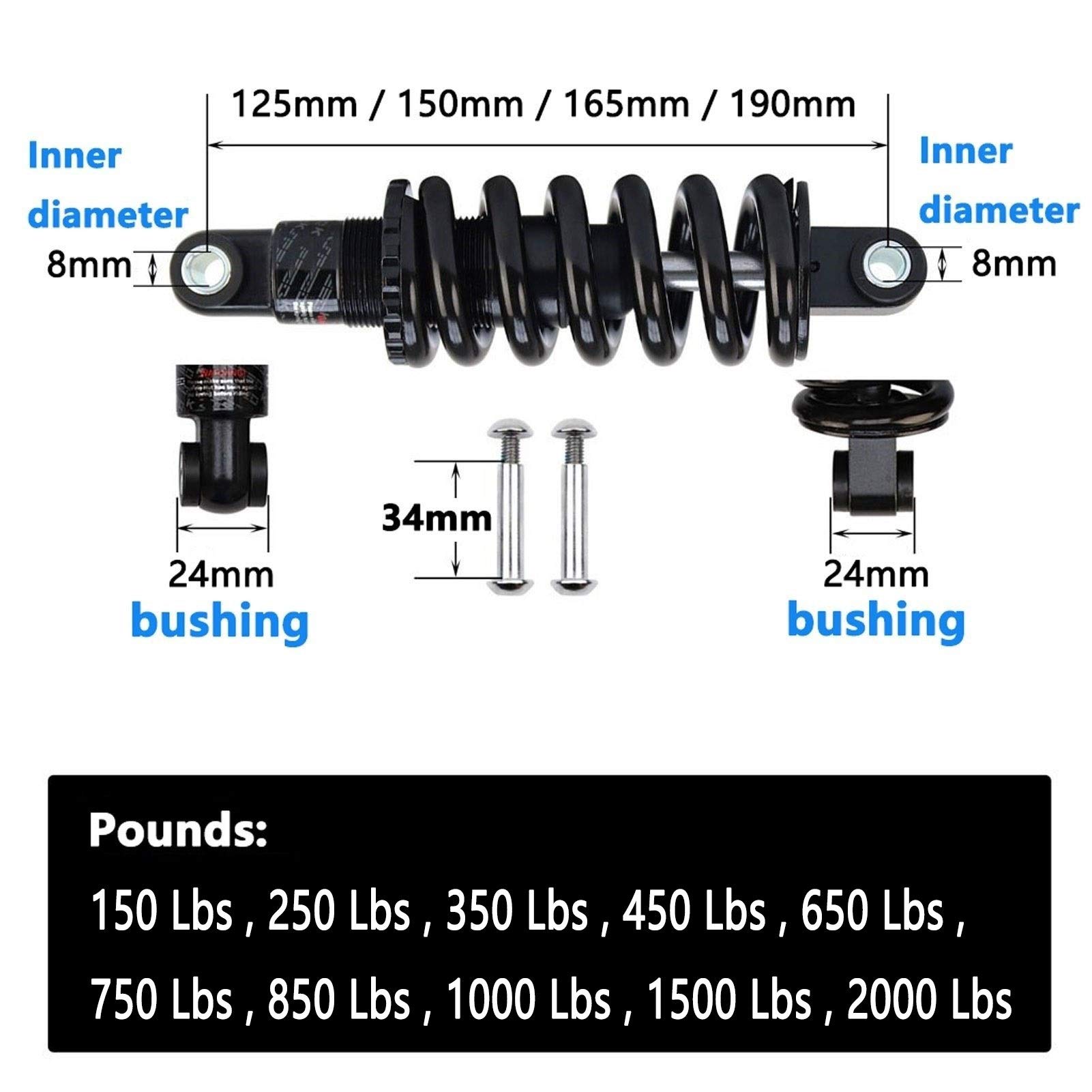 TYYT Bike Rear Shock Absorber Spring MTB 125/150/ 165/190 mm GS-121A, 100 to 2000 Lbs Suspension Damper (Color : 190mm, Size : 2000 Lbs)