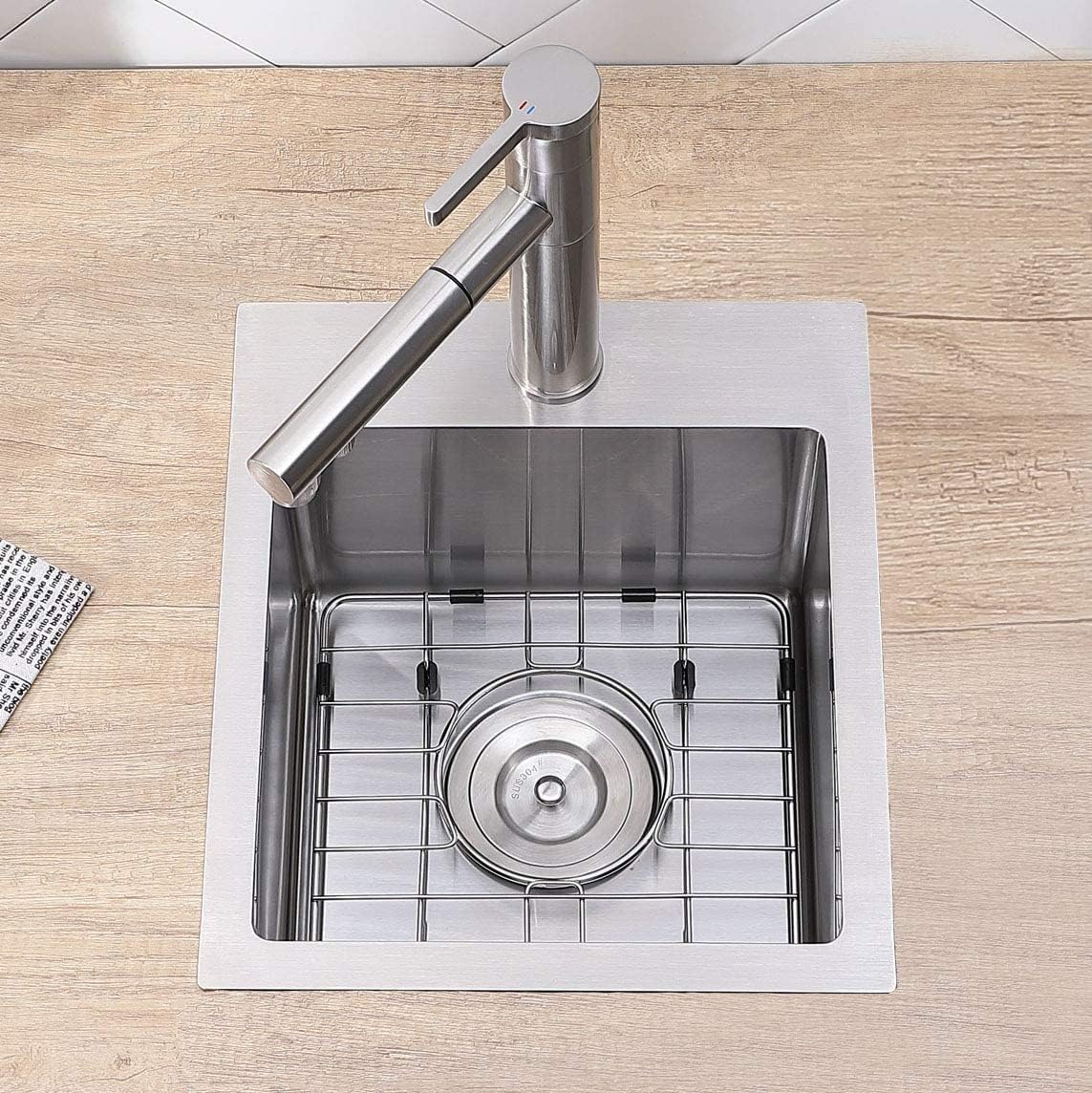 Topmount Bar Sink，13 x 15 Inch Workstation RV Drop in Bar Sink, Outdoor 18 Gauge Stainless Steel Wet Bar Prep Sink with Strainer, One hole