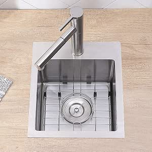 SHACO Fregadero Empotrable De Barra De 15 X 20 Pulgadas, Fregadero De Cocina Pequeño Para RV, Calibre 16, Acero Inoxidable 304, Montaje Superior Hecho A Mano, Tazón Individual De Preparación Húmeda