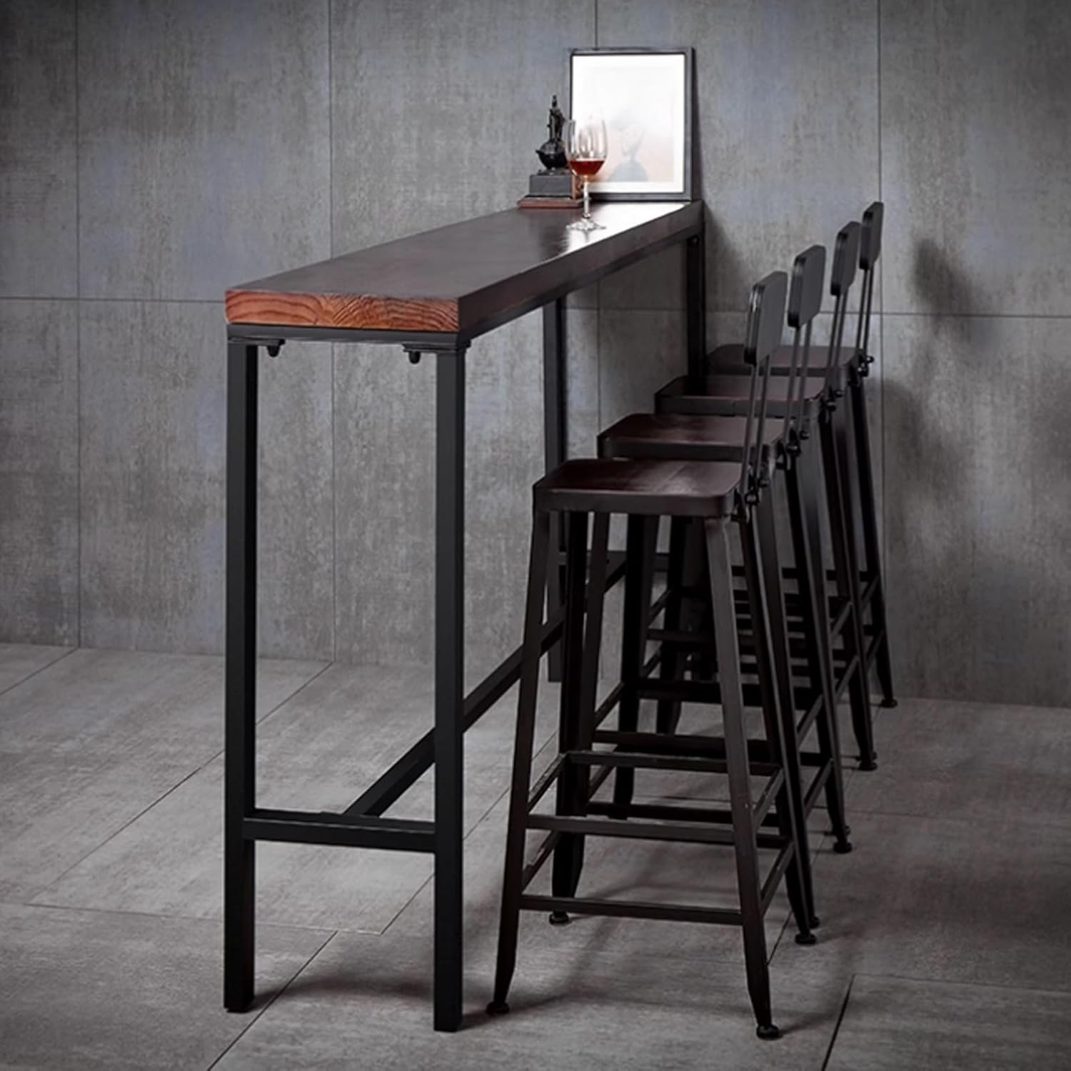 Industrial Solid Wood Bar Table - Narrow Rectangle Design for Dining Room & Kitchen, Modern High Table with Metal Base, Outdoor Pub & Patio Table (140x40cm) - Stylish & Durable Di