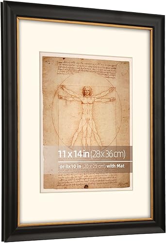 Miniatura 2 de Marco de fotos retro vintage de 2 tonos de madera negro dorado de 11 x 14 pulgadas, tapete blanco roto de grado museo de 8 x 10, protección de